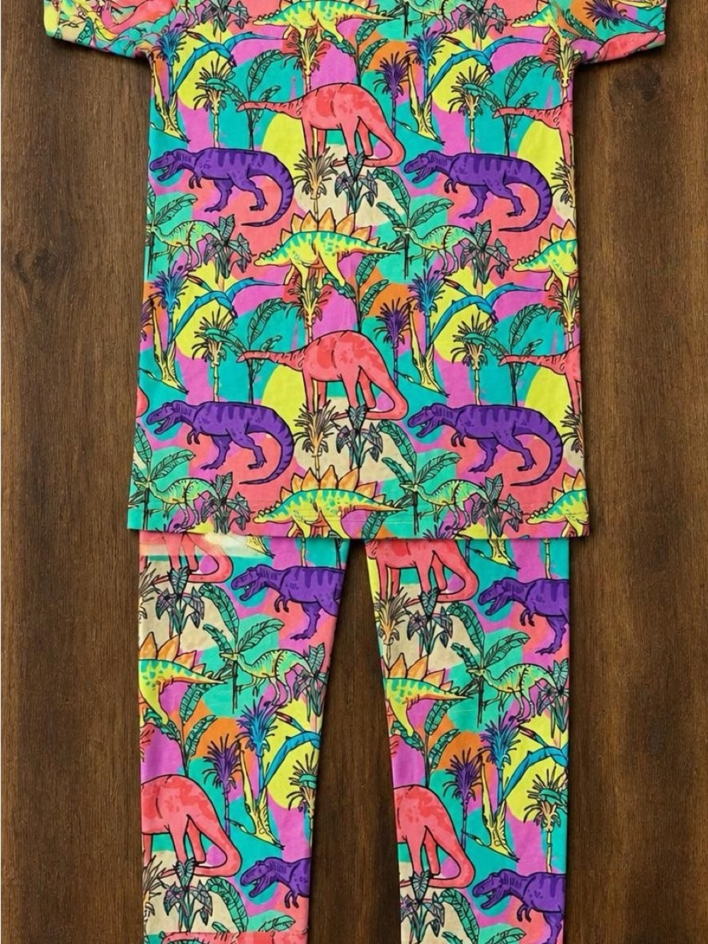 Bums & Roses Bamboo Kids 7/8Y Dinosaur Pajama Set T-Rex Multicolor PJs